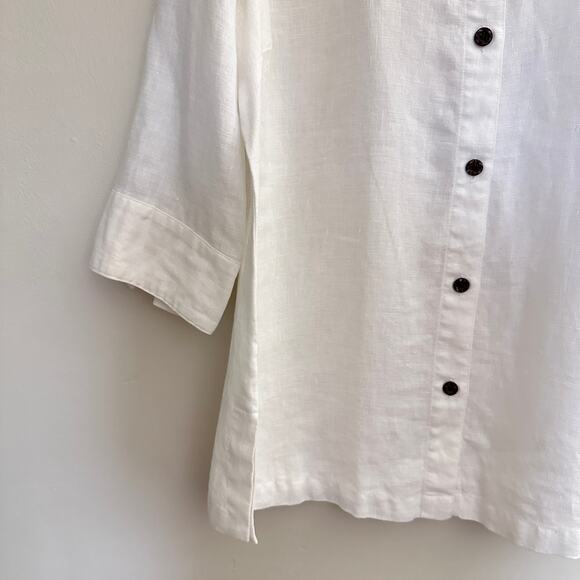Chico's Women's LARGE Linen Button Front 3/4 Sleeve Shirt Summer Nautical White - Picture 3 of 11